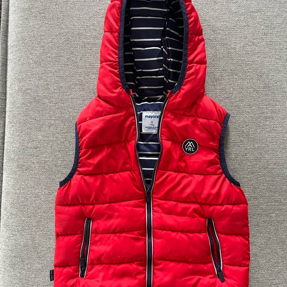 Mayoral Red Puffer Vest with Hood